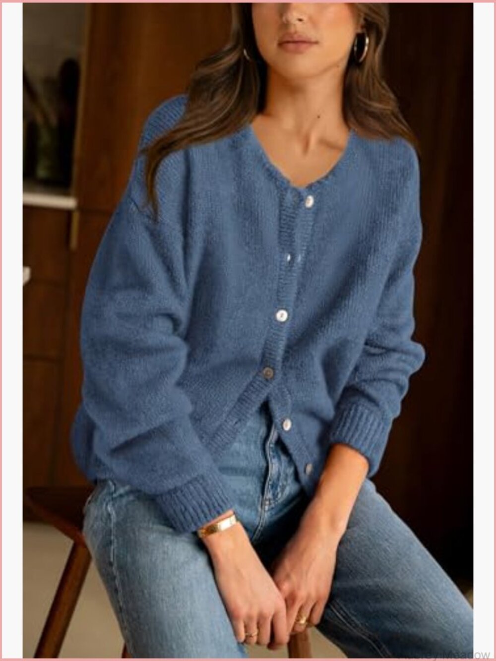 Long Sleeve Crewneck Button Down Chunky Cardigan Sweater Open Front Knit - Picture 3 of 7